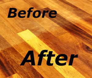 Chopping Board Beeswax Conditioner Befoer and After Applying